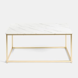 OHS Manhattan Marble Effect Rectangle Coffee Table - White/Gold - thumbnail 4