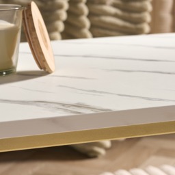 OHS Manhattan Marble Effect Rectangle Coffee Table - White/Gold - thumbnail 3