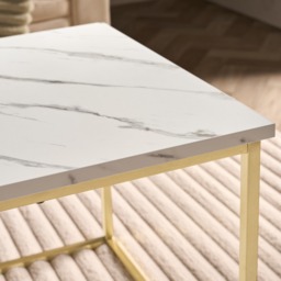 OHS Manhattan Marble Effect Rectangle Coffee Table - White/Gold - thumbnail 2