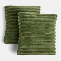 OHS Faux Fur Thick Ribbed Cushion Covers, Woodland Green - 45 x 45cm - thumbnail 2