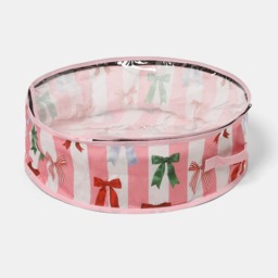 OHS Multi Bow Stripe Christmas Wreath Storage Bag - Pink/White - thumbnail 1