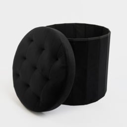 OHS Matte Velvet Foldable Round Storage Ottoman - Black - thumbnail 5