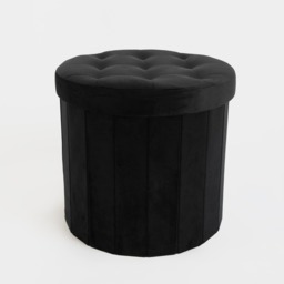 OHS Matte Velvet Foldable Round Storage Ottoman - Black - thumbnail 4