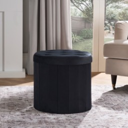 OHS Matte Velvet Foldable Round Storage Ottoman - Black - thumbnail 1
