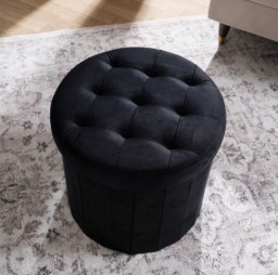 OHS Matte Velvet Foldable Round Storage Ottoman - Black - thumbnail 3
