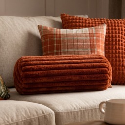 OHS Faux Fur Ribbed Bolster Pillow - Rust
