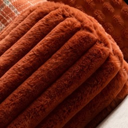 OHS Faux Fur Ribbed Bolster Pillow - Rust - thumbnail 2