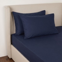 OHS Easy Care Polycotton Deep Fitted Sheet, Navy - Double - thumbnail 1