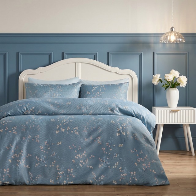 OHS Embossed Willow Print Duvet Cover Set, Blue - Double - image 1