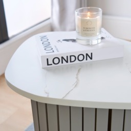 OHS Madison Marble Effect Ribbed Side Table - Grey/White - thumbnail 2