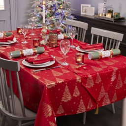 OHS Metallic Christmas Tree Tablecloth, Red/Gold - 52in x 90in - thumbnail 1