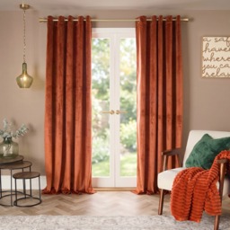 OHS Thermal Velvet Eyelet Curtains, Rust - 90 x 90in - thumbnail 1