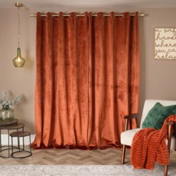 OHS Thermal Velvet Eyelet Curtains, Rust - 90 x 90in - thumbnail 2
