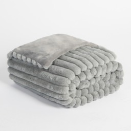 OHS Faux Fur Thick Ribbed Throw, Grey - 125 x 150cm - thumbnail 2