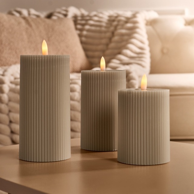 OHS LED Ribbed Candle, Natural - 3 Pack - image 1