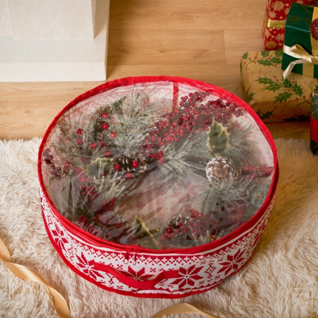 OHS Nordic Print Wreath Storage Bag - Red - image 1
