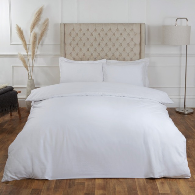 OHS Plain 100% Cotton Duvet Cover with Pillow Case Bedding Set, White - Double - image 1