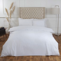 OHS Plain 100% Cotton Duvet Cover with Pillow Case Bedding Set, White - Double