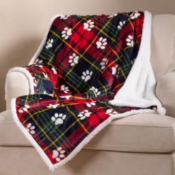 OHS Pet Oxford Check Paw Flannel Fleece Throw - Red - thumbnail 2