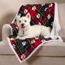 OHS Pet Oxford Check Paw Flannel Fleece Throw - Red - thumbnail 1