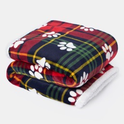OHS Pet Oxford Check Paw Flannel Fleece Throw - Red - thumbnail 3