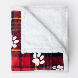 OHS Pet Oxford Check Paw Flannel Fleece Throw - Red - thumbnail 5