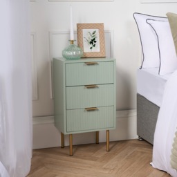 OHS Ribbed 3-Drawer Bedside Table - Sage Green - thumbnail 2