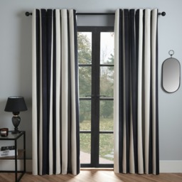 "OHS Stripe Print Blackout Curtain, Mono - 66 x 72""" - thumbnail 1