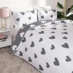 OHS Heart Print Duvet Cover Set, Charcoal - King - thumbnail 4