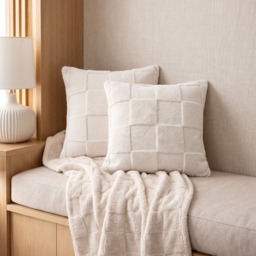 OHS Tufted Checkerboard Cushion Covers, Stone - 45 x 45cm - thumbnail 1