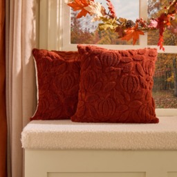 OHS 2 Pack Tufted Pumpkin Cushion Covers, Rust - 45 x 45cm