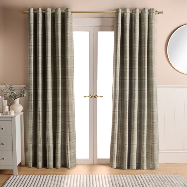 "OHS Woven Texture Check Print Eyelet Blackout Curtains, Sage - 66 x 72""" - image 1