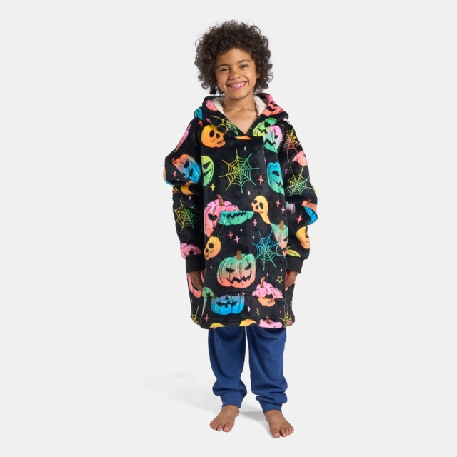 OHS Kids Neon Halloween Print Hoodie Blanket - Black - image 1