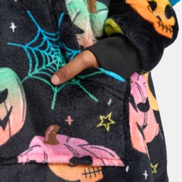 OHS Kids Neon Halloween Print Hoodie Blanket - Black - thumbnail 5