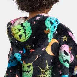 OHS Kids Neon Halloween Print Hoodie Blanket - Black - thumbnail 3