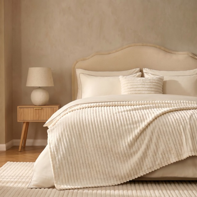 OHS Faux Fur Thick Ribbed Throw, Natural - 125 x 150cm - image 1