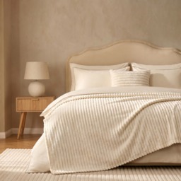 OHS Faux Fur Thick Ribbed Throw, Natural - 125 x 150cm