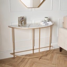 OHS Manhattan Marble Effect Semicircle Console Table - Gold/White - thumbnail 2