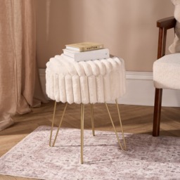 OHS Faux Fur Ribbed Storage Hairpin Stool - Cream/Gold