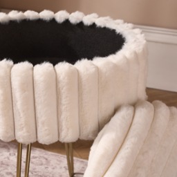 OHS Faux Fur Ribbed Storage Hairpin Stool - Cream/Gold - thumbnail 3