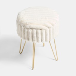 OHS Faux Fur Ribbed Storage Hairpin Stool - Cream/Gold - thumbnail 5