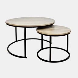 OHS Nest of 2 Round Coffee Tables - Light Wood - thumbnail 2