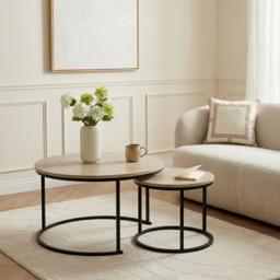 OHS Nest of 2 Round Coffee Tables - Light Wood - thumbnail 1