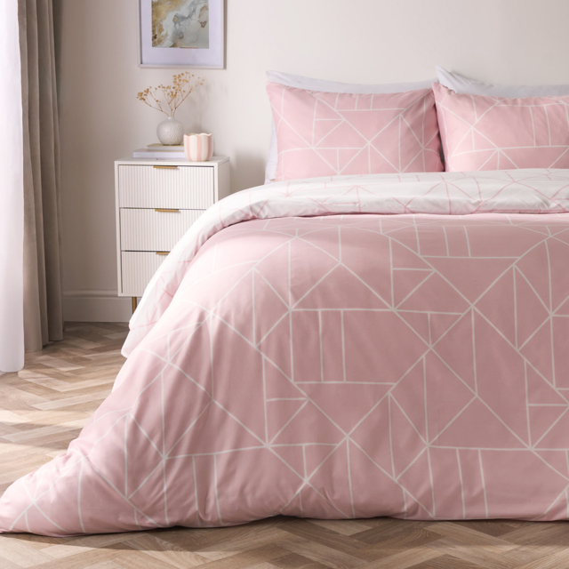 OHS Geometric Print Duvet Cover Set, Blush - Double - image 1