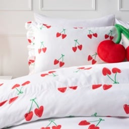 OHS Cherry Print Frill Edge Duvet Set, White/Red - Single - thumbnail 2