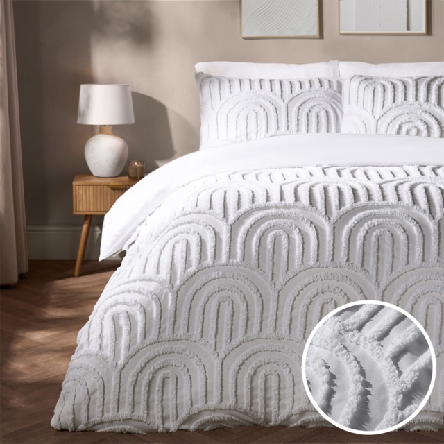 OHS Tufted Arches Duvet Cover Set, White - Double - image 1
