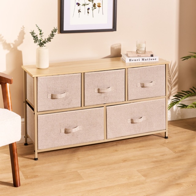 OHS Brooklyn Fabric 5 Drawer Chest - Beige - image 1