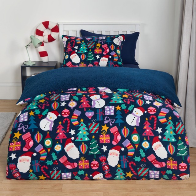 OHS Christmas Festive Fun Fleece Duvet Set, Navy - Single - image 1