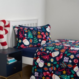 OHS Christmas Festive Fun Fleece Duvet Set, Navy - Single - thumbnail 3
