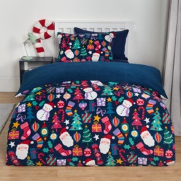 OHS Christmas Festive Fun Fleece Duvet Set, Navy - Single - thumbnail 1